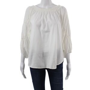 Heather Womens Tunic Blouse White Cotton 3/4 Sleeve Bohemian Size PP